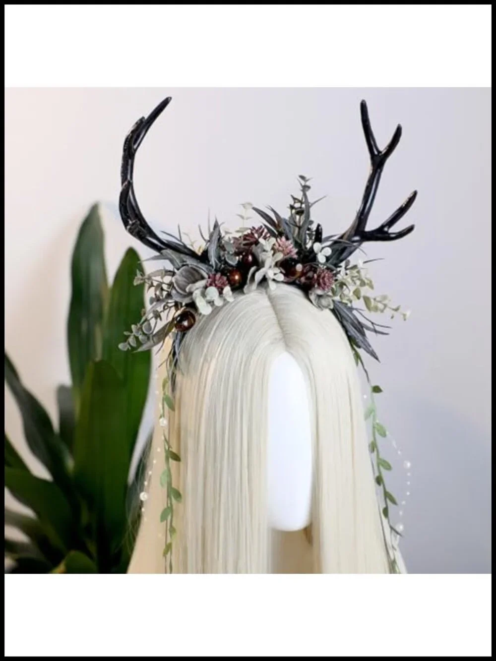 Gothic Flower Antler Headband Deer Antlers Hairband with Vines for Renaissance